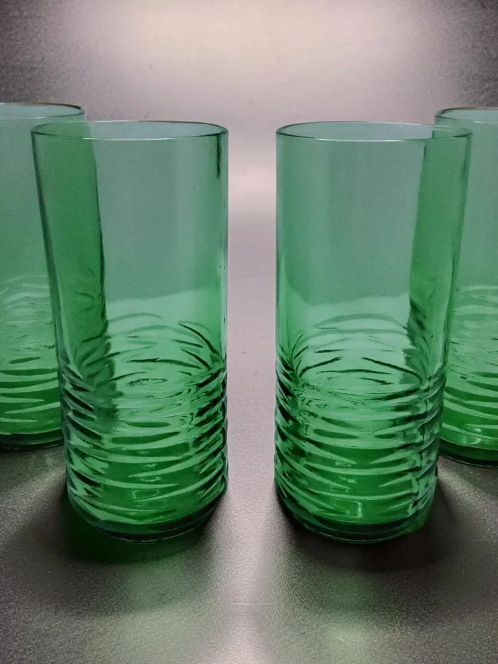 Vintage set of 4 Anchor Hocking sea moss green ribbed 8oz juice glasses